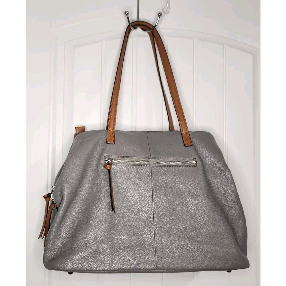 S-Zone Leather Travel Tote Shoulder Bag Large Excellent Condition Gray